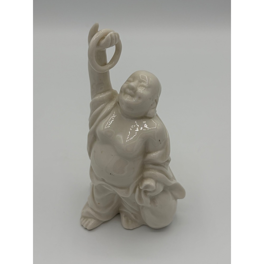 Vintage White Porcelain Laughing Buddha Figurine Hotei Statue 5 Inch
